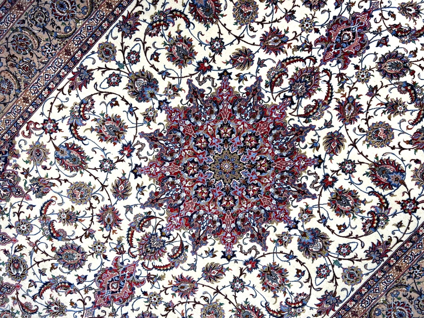  8'6"x12'1'' Very Fine Silk & Wool Isfahane Area Rug - Area Carpet