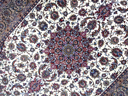  8'6"x12'1'' Very Fine Silk & Wool Isfahane Area Rug - Area Carpet
