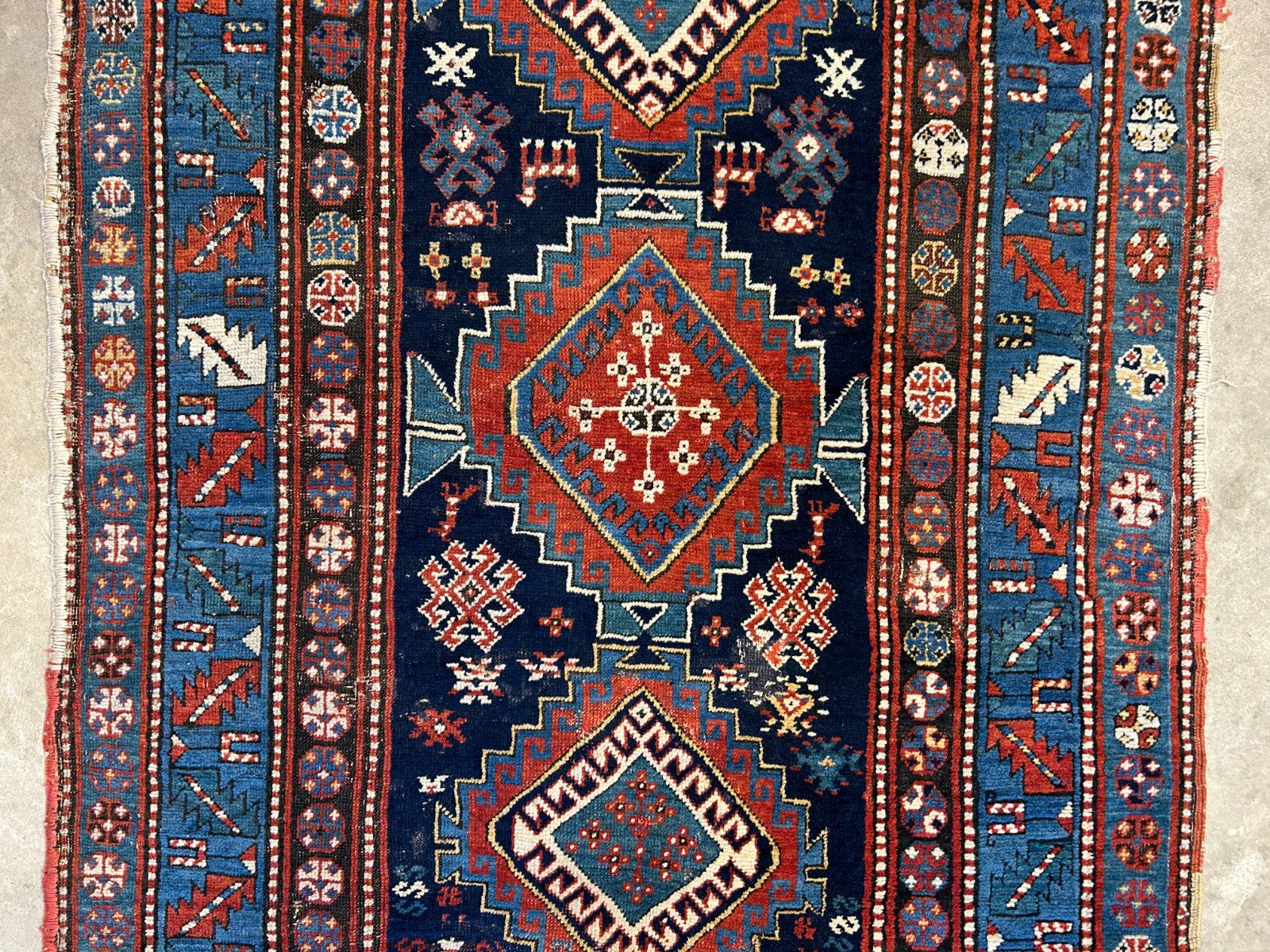 4'1"x7'2" Antique Hand-Knotted 100% Wool Pile Kazak Caucasian Area Rug - Carpet