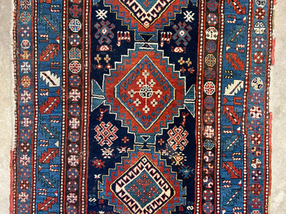 4'1"x7'2" Antique Hand-Knotted 100% Wool Pile Kazak Caucasian Area Rug - Carpet