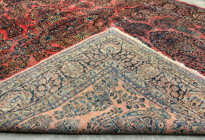 8'11"x11'8" Antique Fine Lamb Wool Sarouke Rug Hand-knotted Carpet
