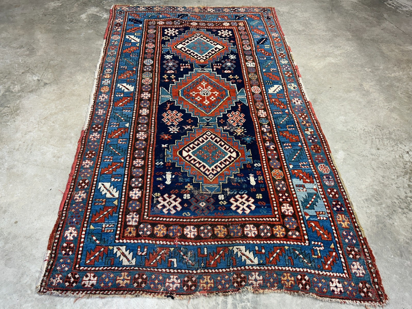 4'1"x7'2" Antique Hand-Knotted 100% Wool Pile Kazak Caucasian Area Rug - Carpet