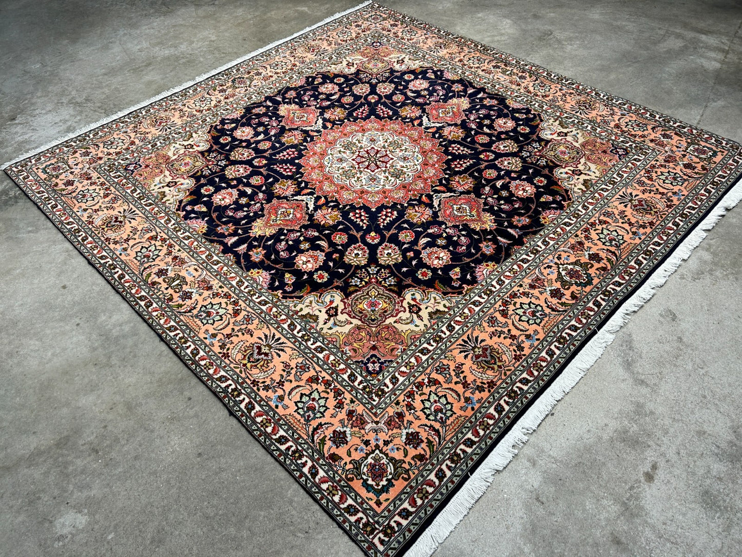 6'5"x6'7" Fine Hand-Knotted Wool & Silk Tabrize Rug - Area Carpet