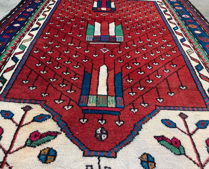 3'5"x4'9'' Hand-Knotted 100% Wool Pile Hamadane Area Rug - Carpet