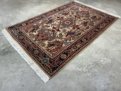 4'x6' Fine Hand-Knotted 100% Wool PileMahal Design Area Rug - Carpet