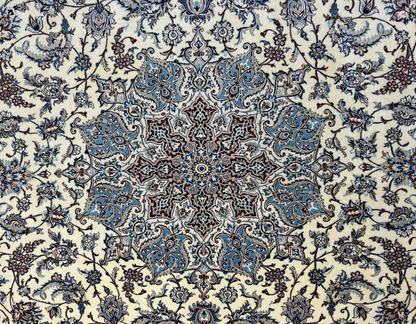 6'9"x10'7" Extremely Fine Hand-Knotted Wool & Silk Blend Naine Carpet - Area Rug