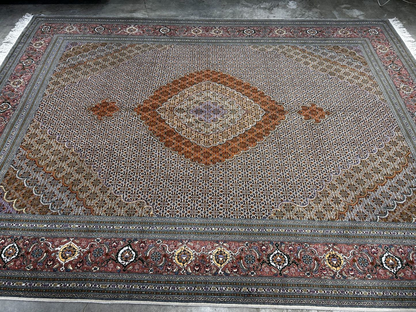 8'4"x11' Hand-Knotted Silk & Wool Tabrize Fish Style  Rug - Carpet