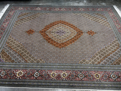 8'4"x11' Hand-Knotted Silk & Wool Tabrize Fish Style  Rug - Carpet