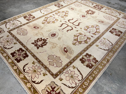 7'0"x9'3" Hand-Knotted 100% Wool Pile Indian Arut Carpet - Area Rug