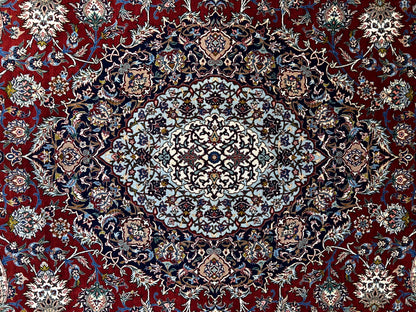 8'1"x11'9" Very Fine Hand-Knotted Wool & Silk Isfahane Area Rug - Signed