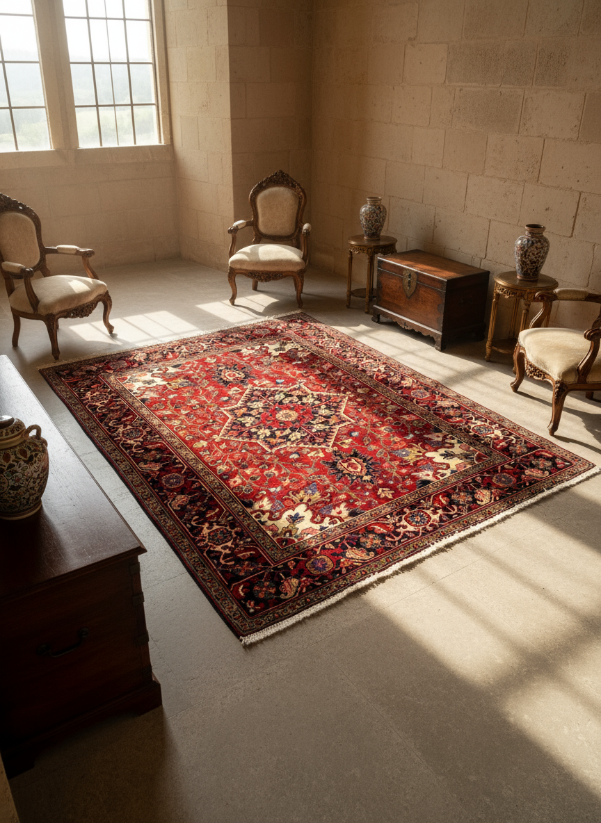 5'x6'2" Hand-Knotted 100% Wool Pile Herize Rug