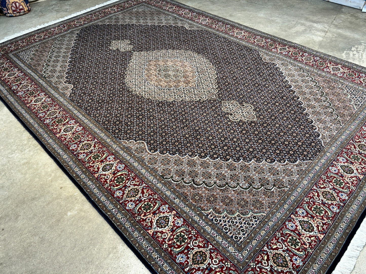 6'7"x9'10" Fine Hand-Knotted Wool & Silk Blend Tabrize Mahi Carpet - Area Rug