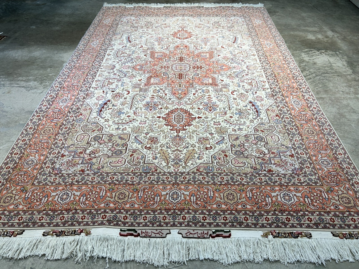 6'7"x9'10" Fine Hand-Knotted Wool & Silk Blend Tabrize Herize Carpet - Area Rug