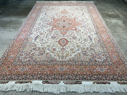 6'7"x9'10" Fine Hand-Knotted Wool & Silk Blend Tabrize Herize Carpet - Area Rug