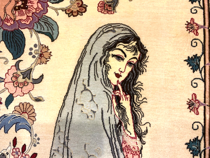 2'4"x3'9" Fine Hand-Knotted Wool & Silk Isfahane Pictorial Rug - Area Carpet