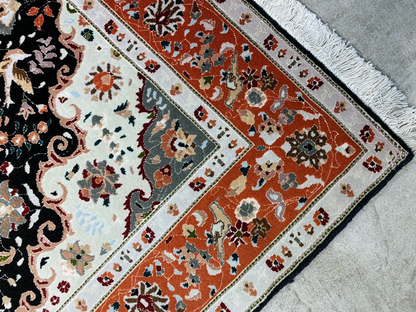 5'x6'7" Very Fine Hand-Knotted Wool & Silk Blend Tabrize Carpet - Area Rug