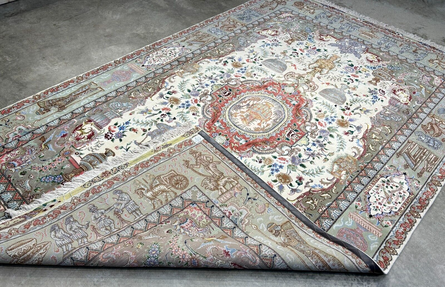 6'6"x10'2" Extra-Fine Hand-Knotted Wool & Silk Blend Tabrize Carpet - Area Rug