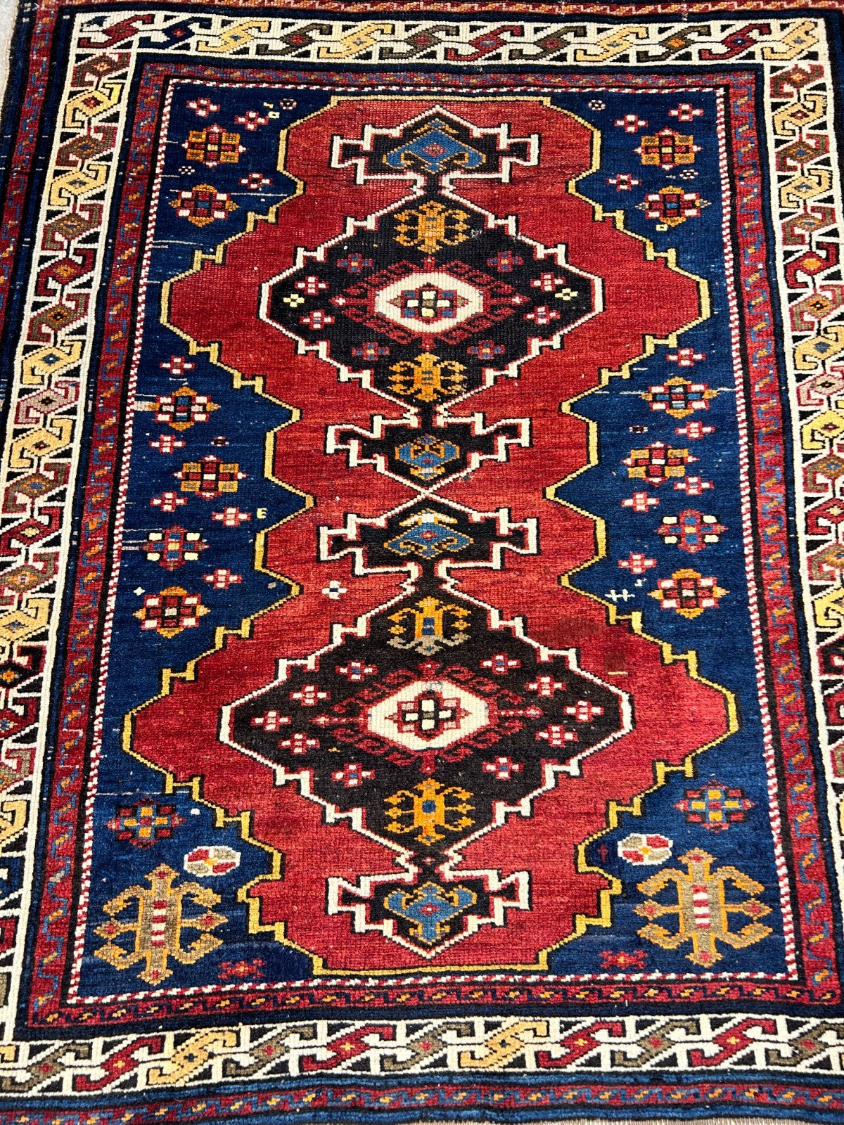 3'6"x4'1" Antique Hand-Knotted 100% Wool Pile Caucasian Rug