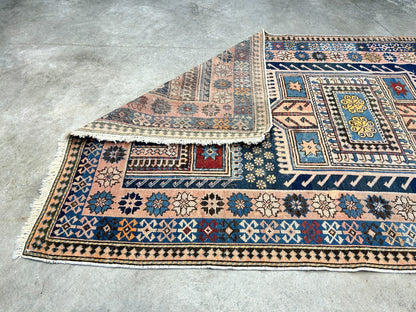 Collector Item - 3'4"x4'4" Antique Hand-Knotted 100% Wool Pile Russian Kazak Rug