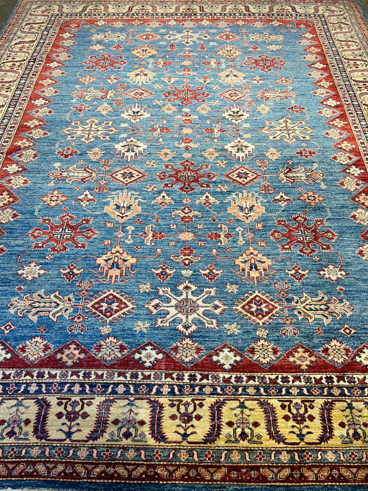 9'6"x11'7" Hand-Knotted 100% Wool Pile Kazak Design Carpet - Area Rug