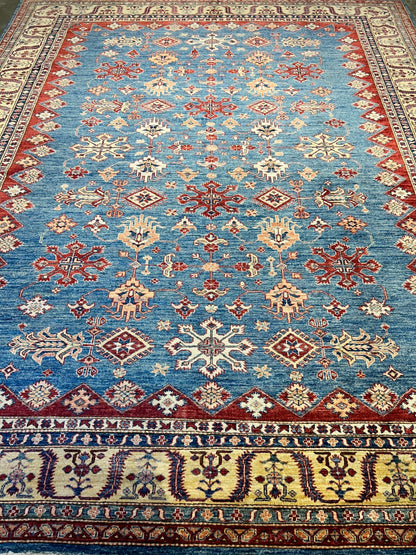 9'6"x11'7" Hand-Knotted 100% Wool Pile Kazak Design Carpet - Area Rug