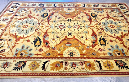 6'2"x9'0" Hand-Knotted 100% Wool Pile Indian Bakhsayeshe Carpet - Area Rug