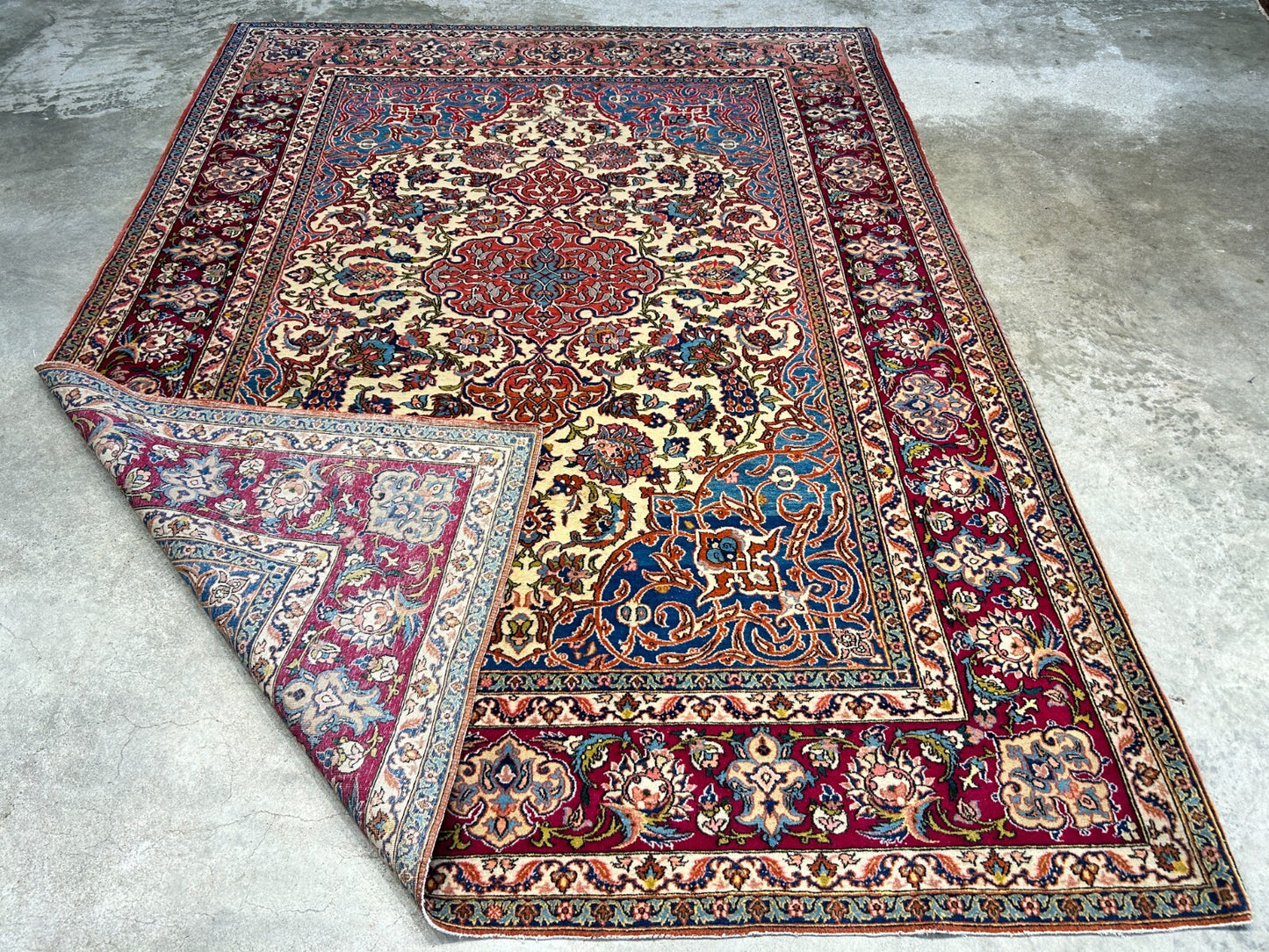4'10"x6'7" Collector Antique Very Fine Hand-Knotted 100% Wool Isfahane Rug
