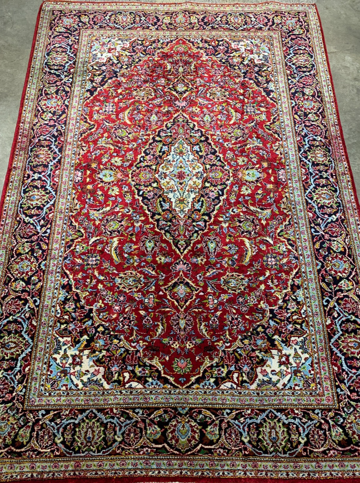 4'4"x6'8" Collector Antique Hand-Knotted 100% Silk Kashane Rug