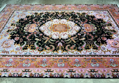 6'8"x10' Extra-Fine Hand-Knotted Wool & Silk Blend Tabrize Carpet - Area Rug