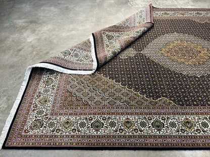 6'10"x10'5" Fine Hand-Knotted Wool & Silk Blend Tabrize Mahi Carpet - Area Rug