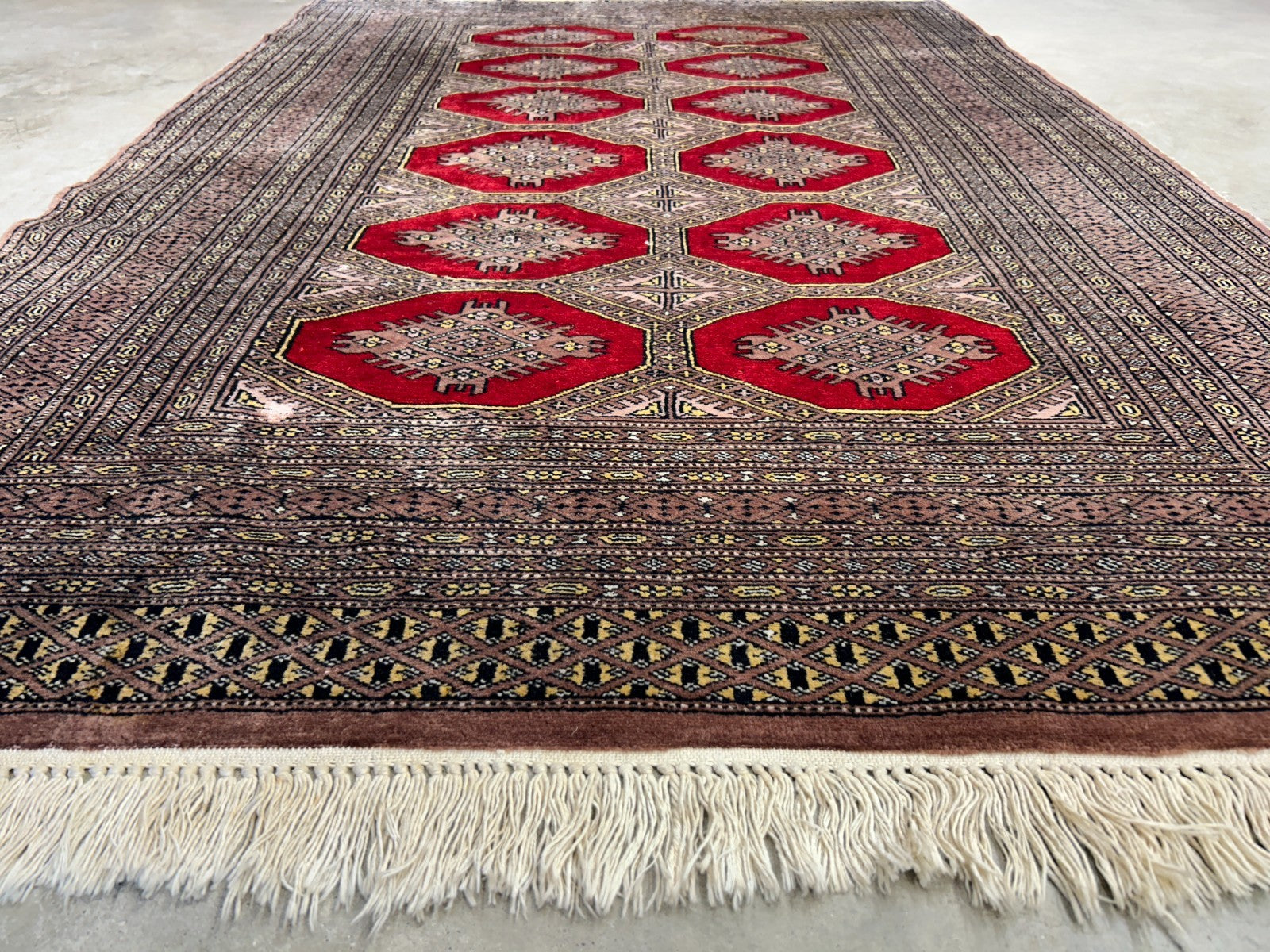 4'2"x6'4" Hand-Knotted 100% Wool Pile Bokhara Area Rug - Carpet