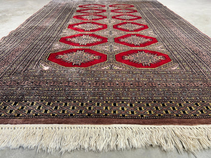 4'2"x6'4" Hand-Knotted 100% Wool Pile Bokhara Area Rug - Carpet