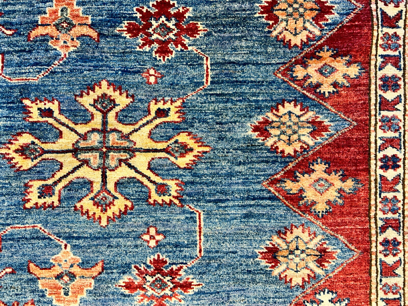 9'6"x11'7" Hand-Knotted 100% Wool Pile Kazak Design Carpet - Area Rug