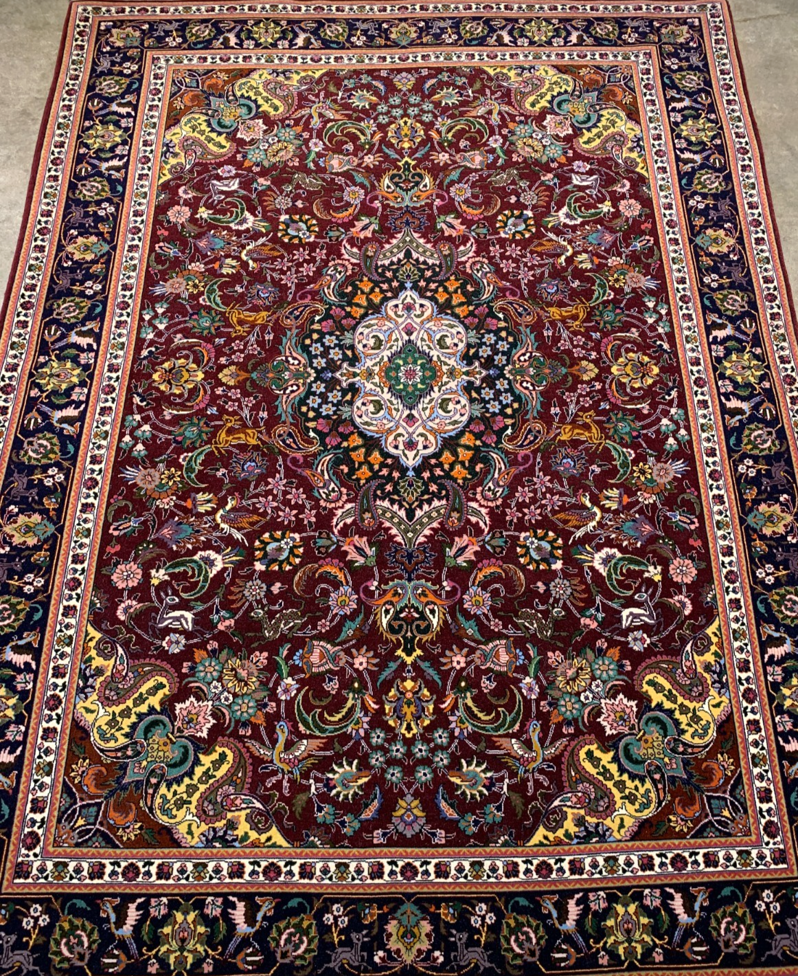 4'9"x6'10" Very Fine Hand-Knotted Wool & Silk Blend Tabrize Carpet - Area Rug