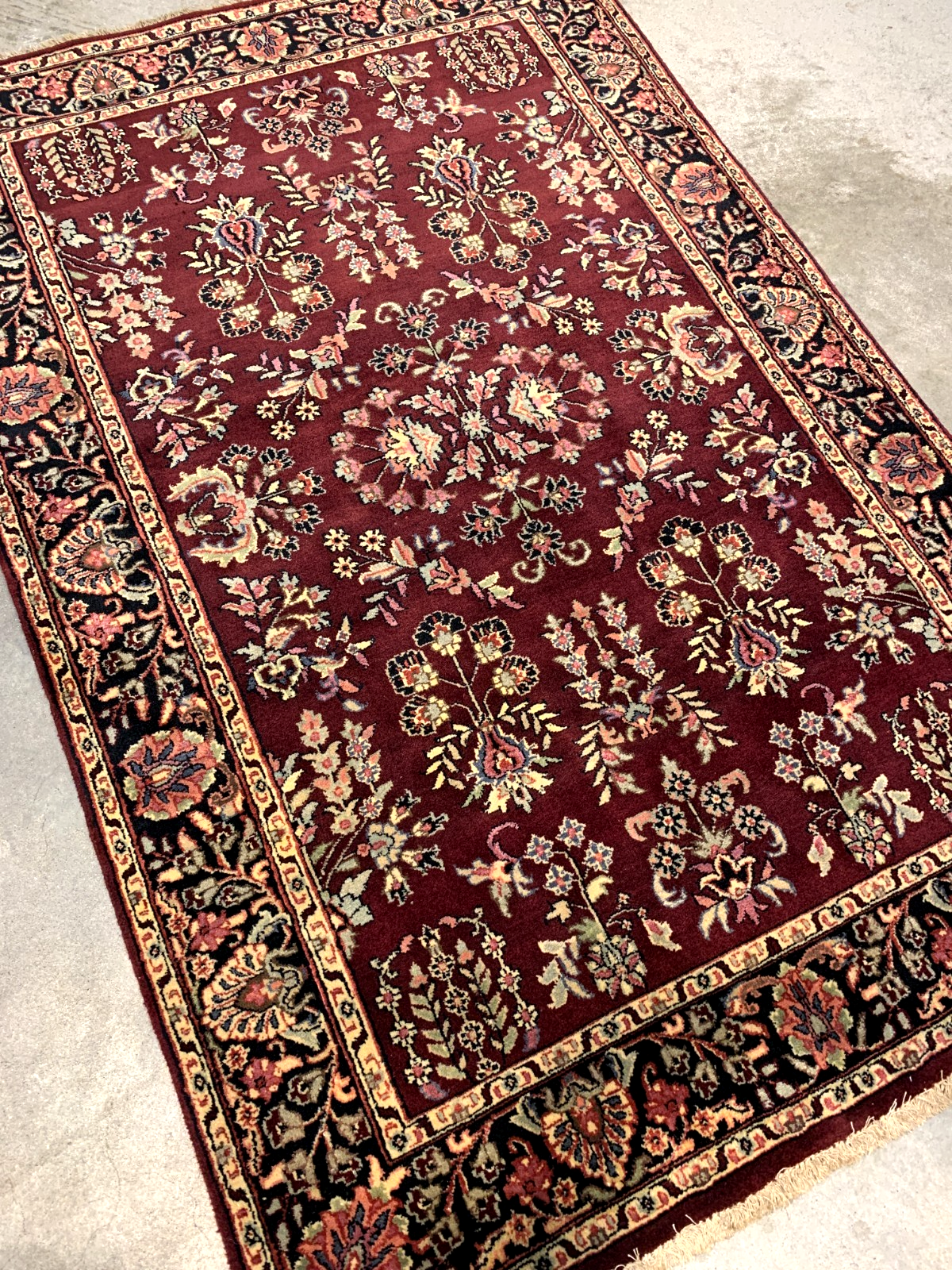 3'11" x 5'10" Hand-Knotted 100% Wool Pile Indian Area Rug - Carpet