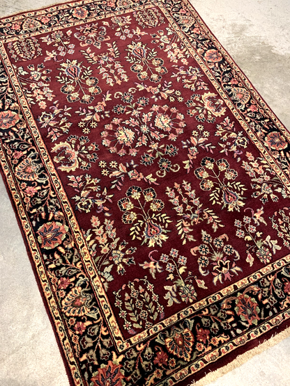 3'11" x 5'10" Hand-Knotted 100% Wool Pile Indian Area Rug - Carpet