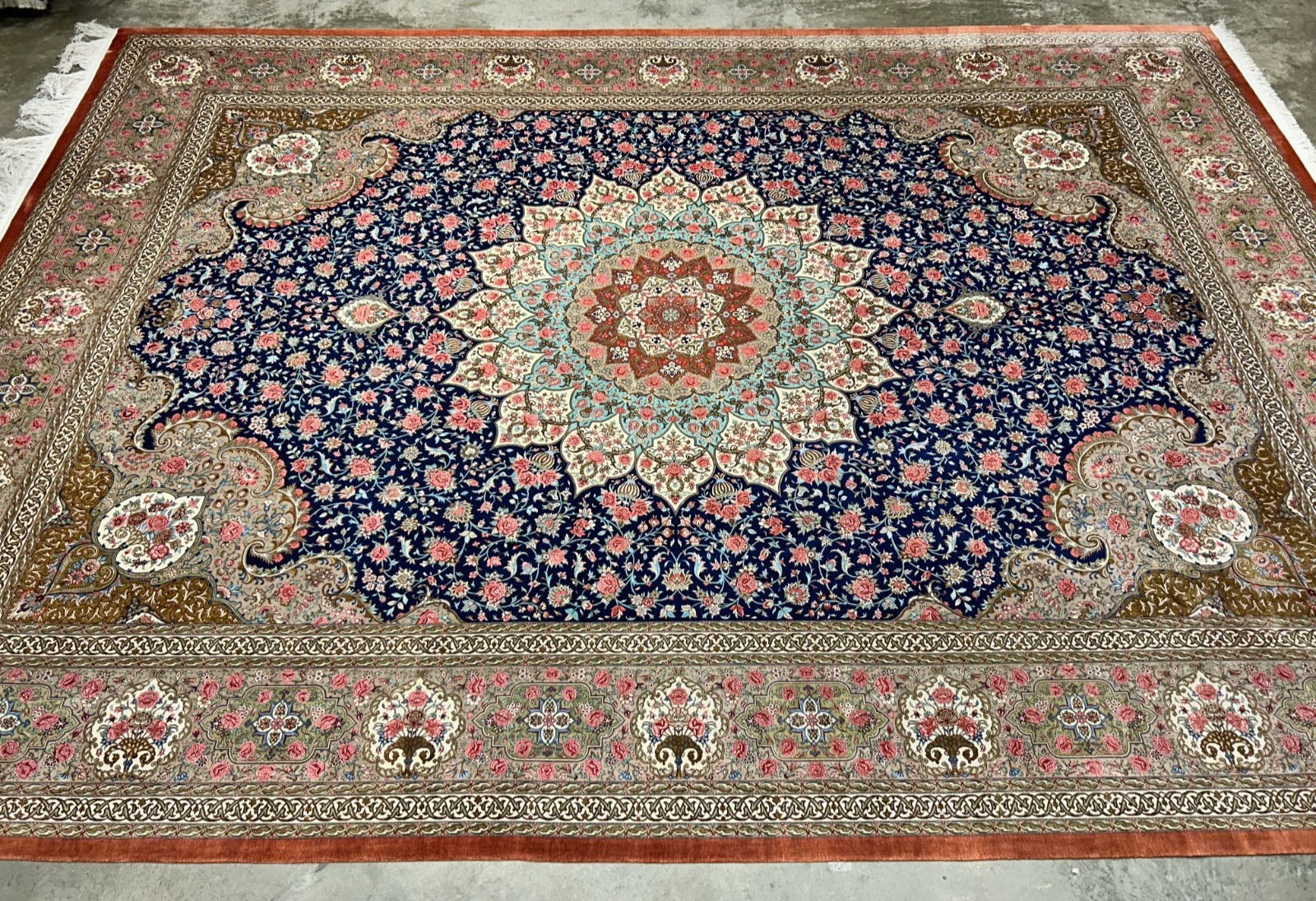 9'11"x13'6" Exquisite Signed Hand-Knotted 100% Silk Qume Rug