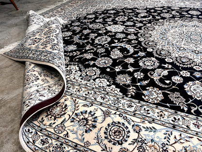  8'3"x11'10'' Very Fine Silk & Wool Habibian Naine Area Rug - Area Carpet