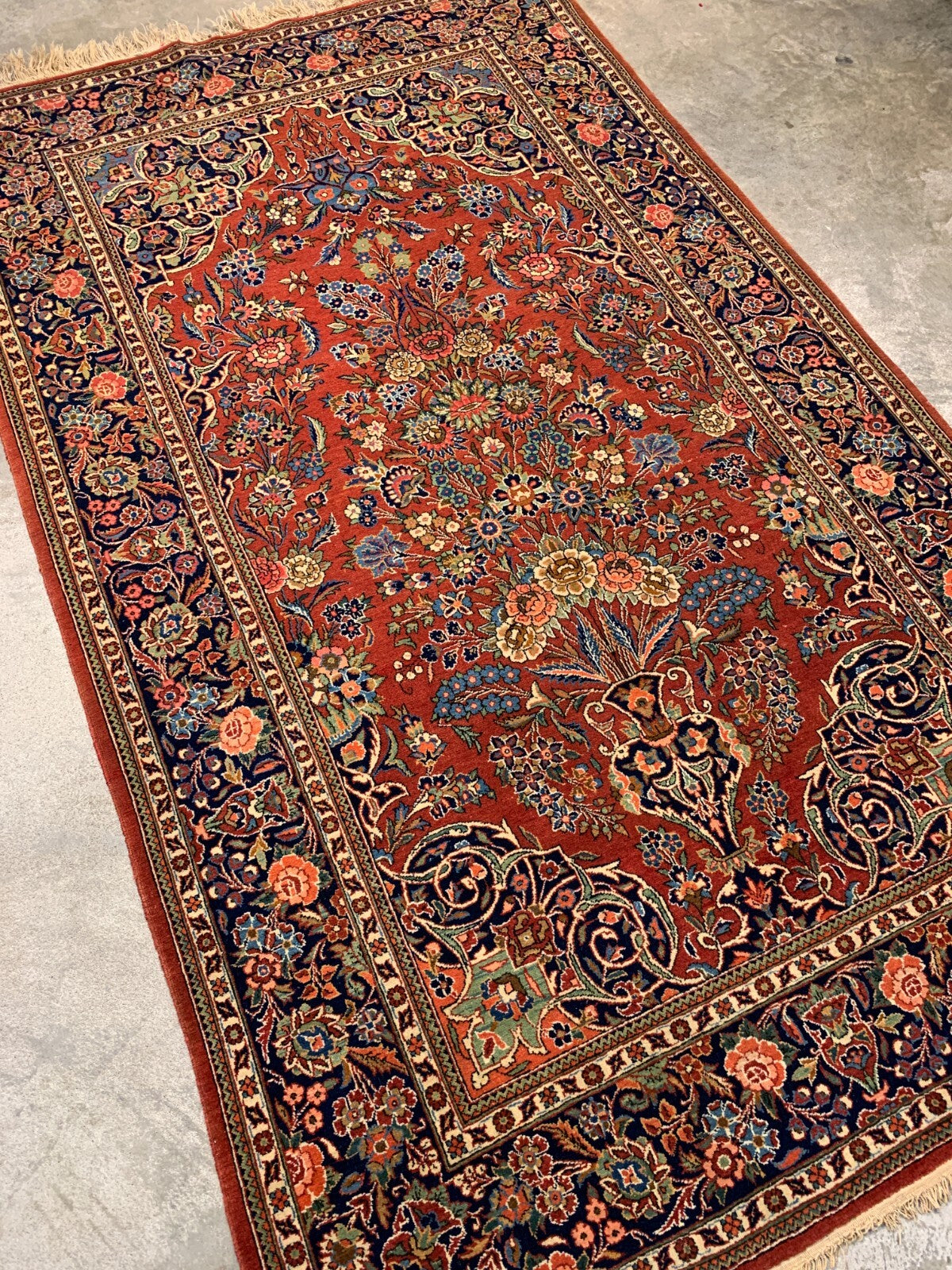 Collector Item -  4'4"x7'2" Antique Hand-Knotted Fine Wool Kashane Rug