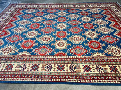9'x12' Hand-Knotted 100% Wool Pile Kazak Rug