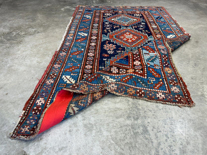 4'1"x7'2" Antique Hand-Knotted 100% Wool Pile Kazak Caucasian Area Rug - Carpet