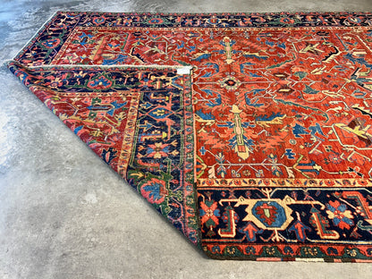 Collector Item - 9'x12'4" Antique Fine Wool Herize Serapy Hand-Knotted Rug