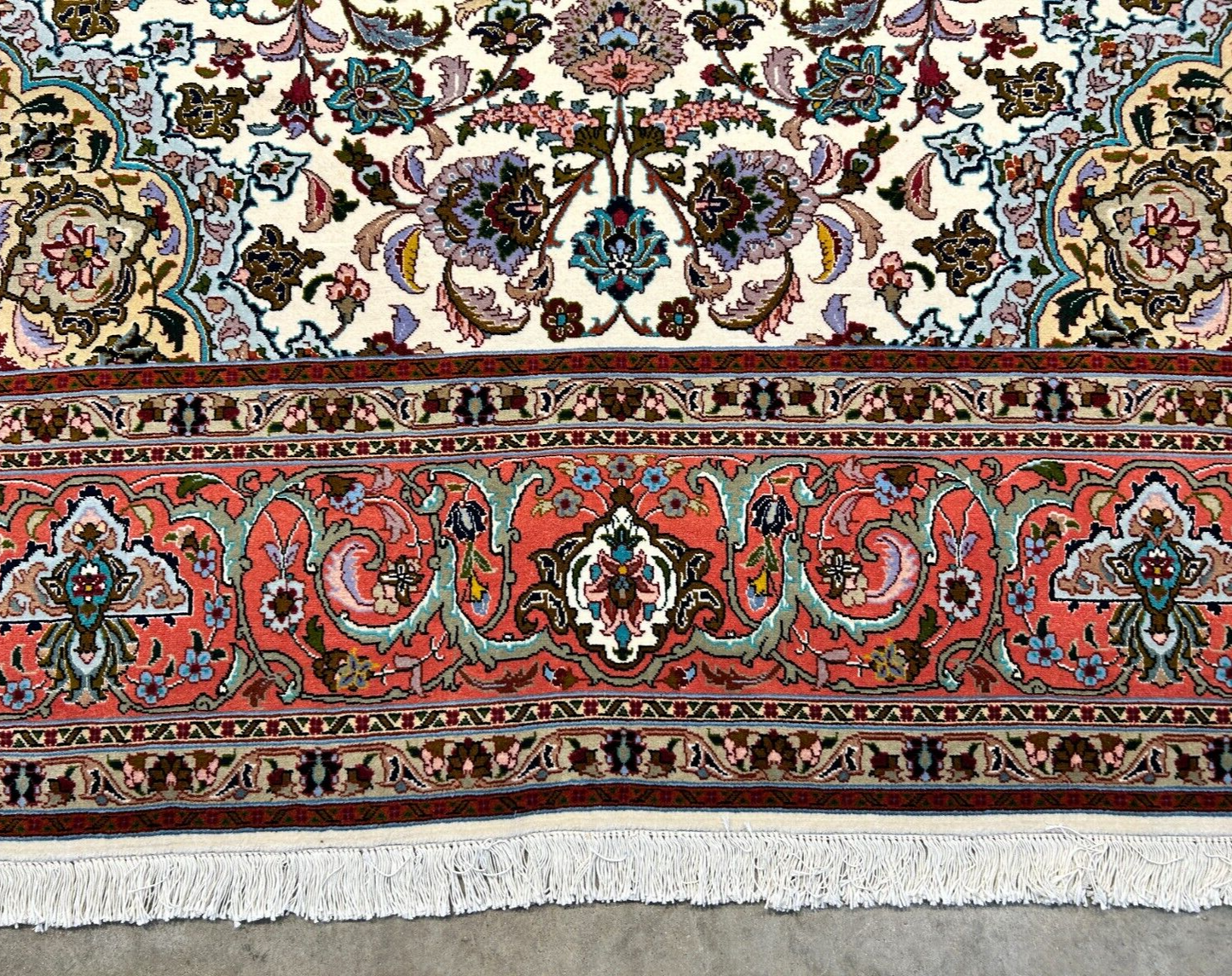 7'0"x10'8" Fine Hand-Knotted Wool & Silk Blend Tabrize Carpet - Area Rug