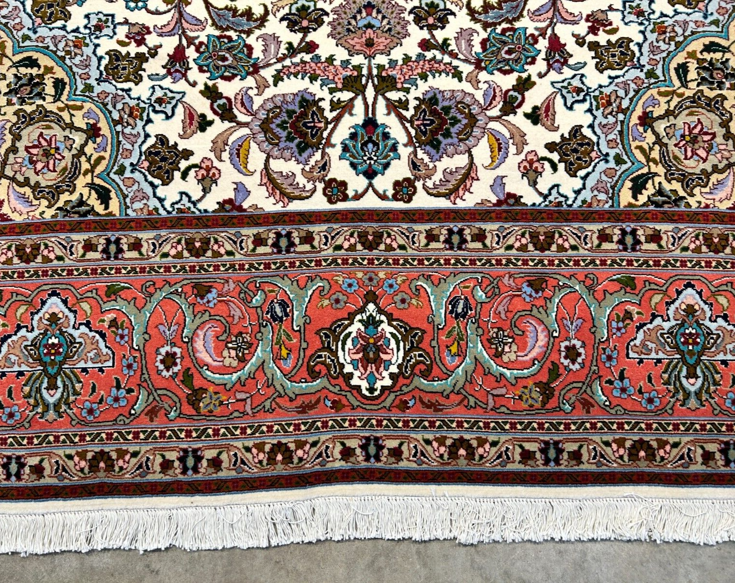 7'0"x10'8" Fine Hand-Knotted Wool & Silk Blend Tabrize Carpet - Area Rug