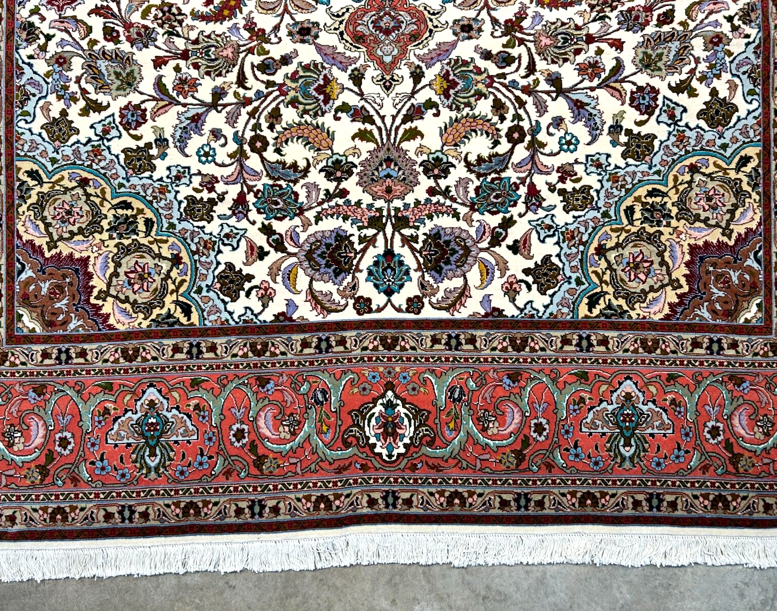 7'0"x10'8" Fine Hand-Knotted Wool & Silk Blend Tabrize Carpet - Area Rug