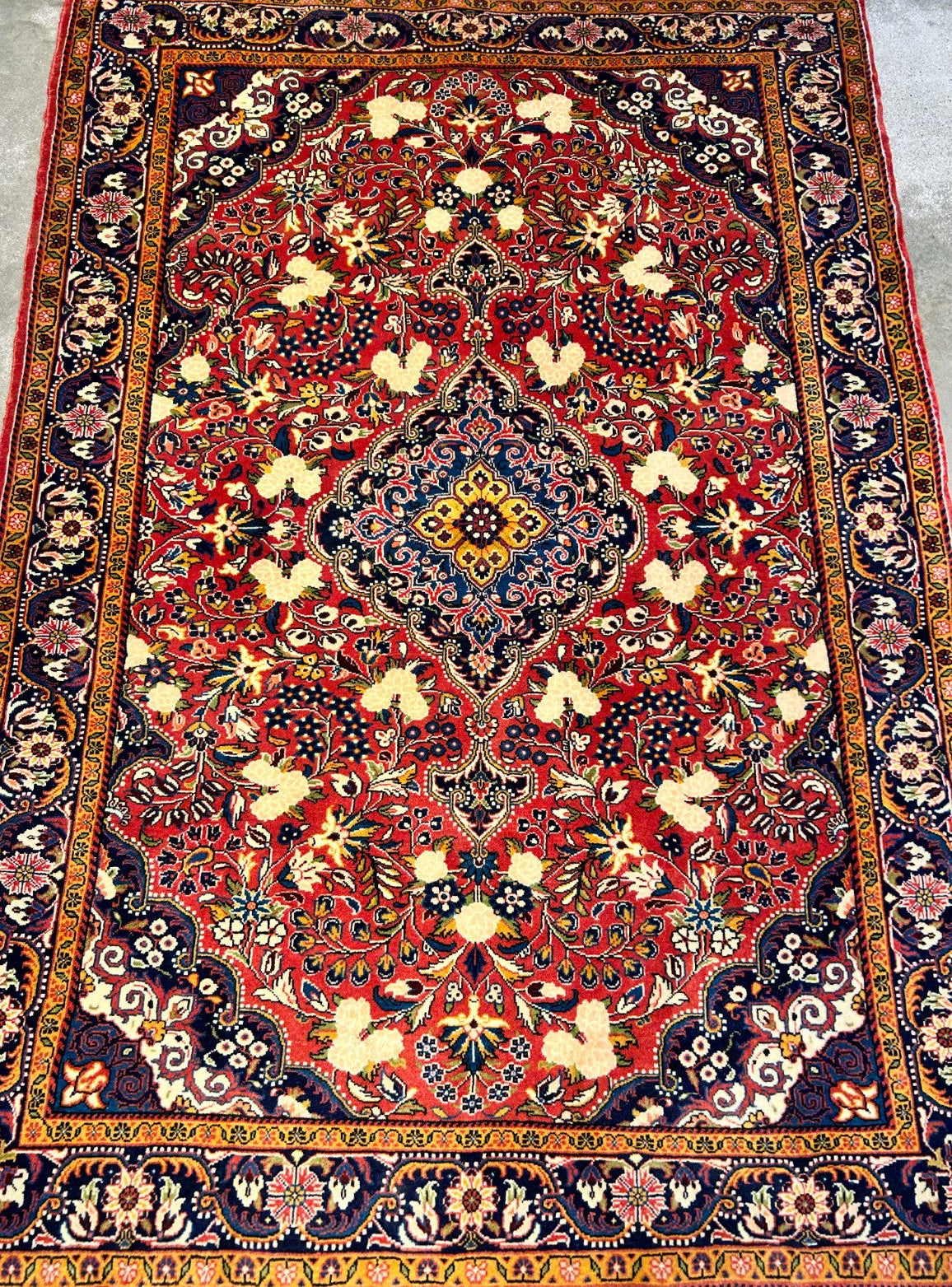 Rare Antique _ 3'4"x4'9" Hand-Knotted 100% Wool Pile Sarouke Josan Area Rug