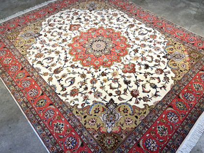 6'9"x8'1" Fine Hand-Knotted Wool & Silk Blend Tabrize Carpet - Area Rug