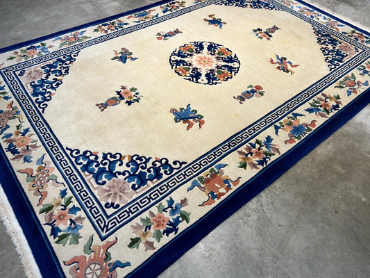 6'x9' Vintage Hand-Knotted Wool Oriental Art Deco Rug - Area Carpet