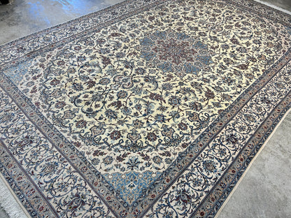 6'9"x10'7" Extremely Fine Hand-Knotted Wool & Silk Blend Naine Carpet - Area Rug