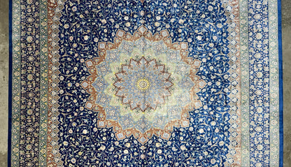 10'1"x13'1" Exquisite Signed Hand-Knotted 100% Silk Qume Rug